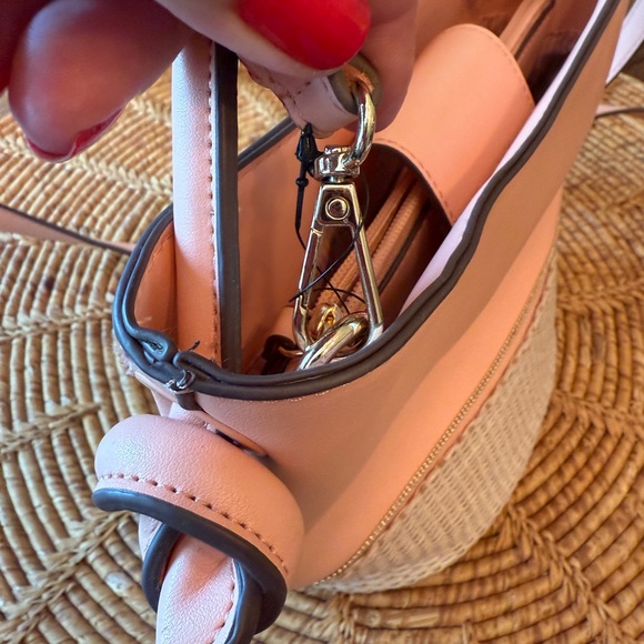 New Nanette Lepore Peach with Tan Weave Bucket Crossbody Bag - Picture 10 of 11